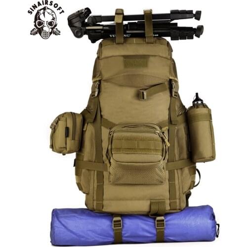 SINAIRSOFT 60L Molle High Capacity Nylon Tactical Backpack Military Rucksacks Camouflage Camping Hunting Sport Bag Bags Rucksack