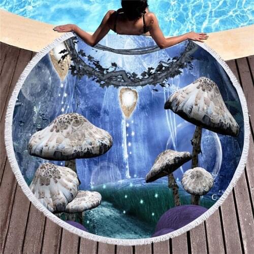 Fairy Summer Beach Swimming Sunbathing Towel 150cm Round Microfiber Outdoor Picnic Blanket Yoga Mat