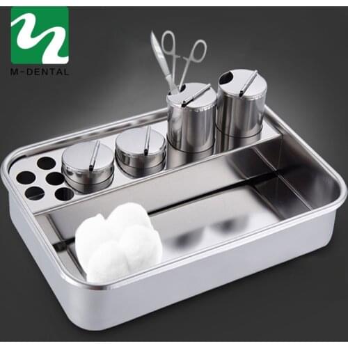 Stainless Steel Dental Dressing Plate Instruments Storage Box With 4 Bottles For Dentist Lab Free Shipping