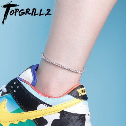 TOPGRILLZ Anklet 4mm Tennis Chain Anklet Iced Cubic Zirconia Anklet Choker Hip Hop Fashion Charm Jewelry For Gift Can Adjustable