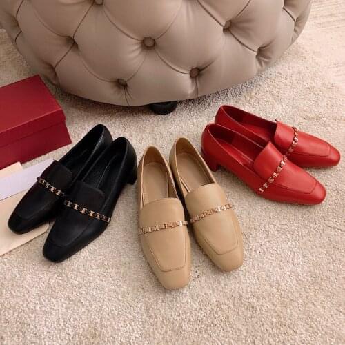 Summer Fashion Designer Comfortable Loafers Shoes For Women 2021 Genuine Leather Pumps Sheepskin High Heels 3 CM db024