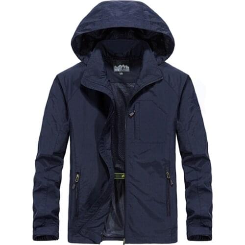 Spring Autumn Men Hiking jacket Breathable Waterproof thin Hooded Tactics coats Outdoor Army Camping Climbing Windbreaker 6XL