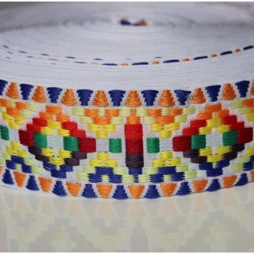 High quality 2" 5CMx8YD Color cross stitch pattern embroidery webbing lace Polyester Woven Jacquard Ribbon DIY Cloth Accessorie