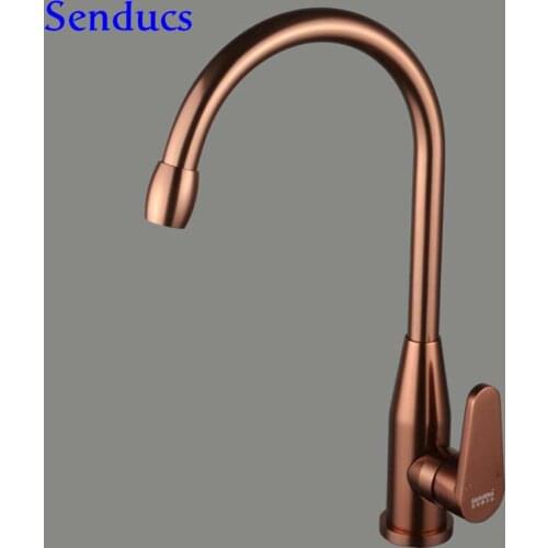 Senducs Rose Gold Kitchen Faucet Quality Space Aluminum Kitchen Sink Faucet Hot Cold Water Tap Deck Mount Gold Kitchen Mixer Tap