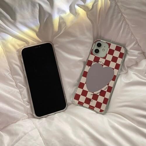 Red Checker Heart Back Mirror Case for iPhone 12 Pro Max Back Phone Cover for 12 11 Pro Max X XS XR 8 7 Plus SE 2020