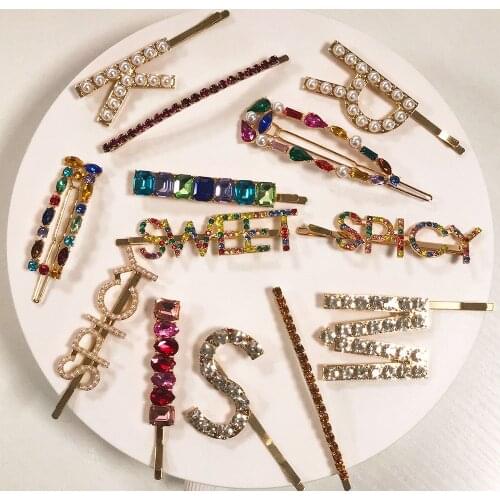 JUJIA Handmade Crystal Rhinestone Letter Barrettes Pearl Design For Women Girls Hair Pins Clip Barrette Hair Accessories