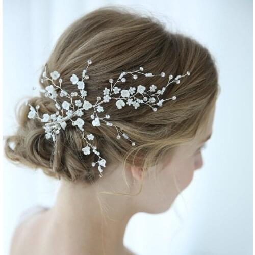 SLBRIDAL Silver Color Crystal Rhinestone Flower Wedding Hair Clip Barrettes Bridal Headpiece Hair Accessories Women Hair Jewelry
