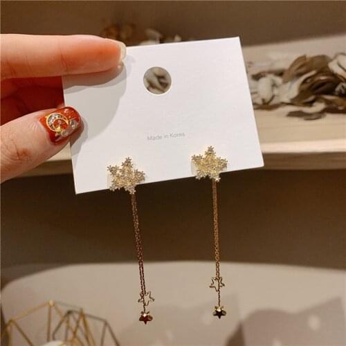 Womens Long style fashion earrings Pentagram rhinestones Dangle Earrings girl Hollow star tassel Jewelry accessories For women
