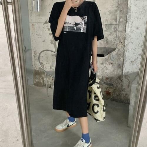 NYFS 2021 Korean New Korean Woman Dress Cartoon anime Print Long Dress Vestidos Robe Elbise Summer Dress
