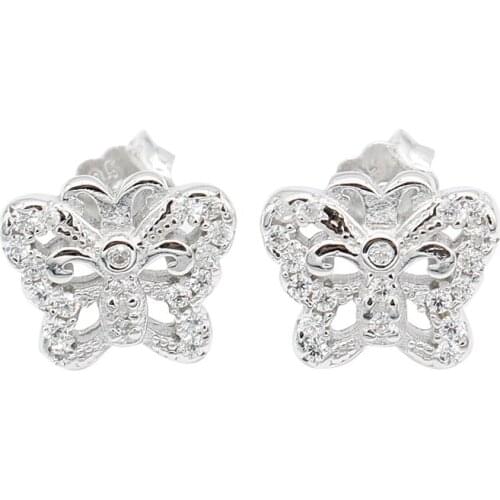 925 Sterling Silver Stud Earrings Lovely Small Butterfly with CZ Personality Ear Jewelry for Women Wedding Engagement Gift