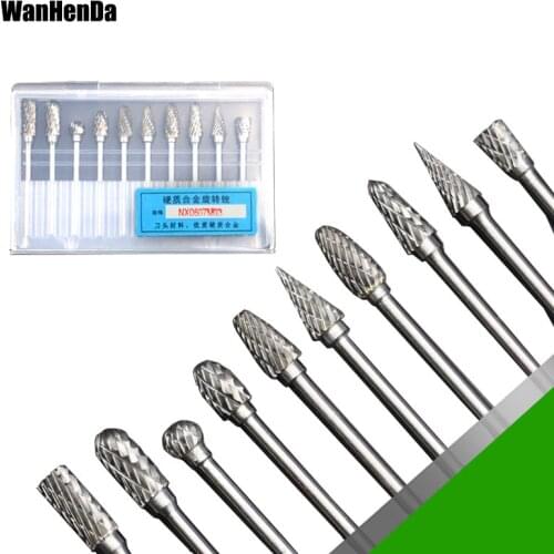 10pc 1/8" Shank Tungsten Carbide Milling Cutter Rotary brocas com escareador hss steel cone drill set diamond drill 3x6mm