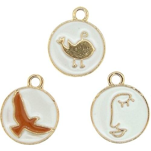 10pcs/lot 14mm Cute Enamel Bird Peace Pigeon Pendant Sexy Female Face Alloy Jewelry DIY Creative Earrings Necklace Material