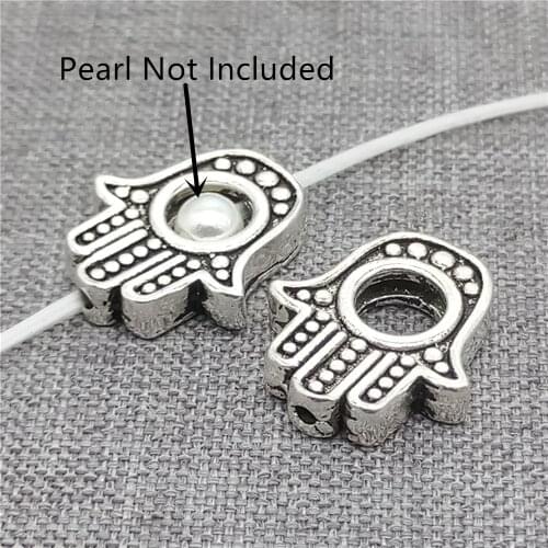 2pcs of 925 Sterling Silver Hamsa Hand Bead Frames, Fit 4mm Bead for Bracelet