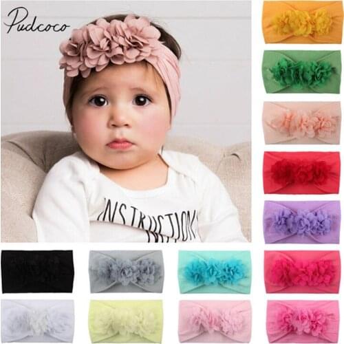 2020 New Baby Girl Boy Headband Kids Toddler Lace Flower Hair Bow Band Accessories Solid Headwear Hairband Photo Props Gifts