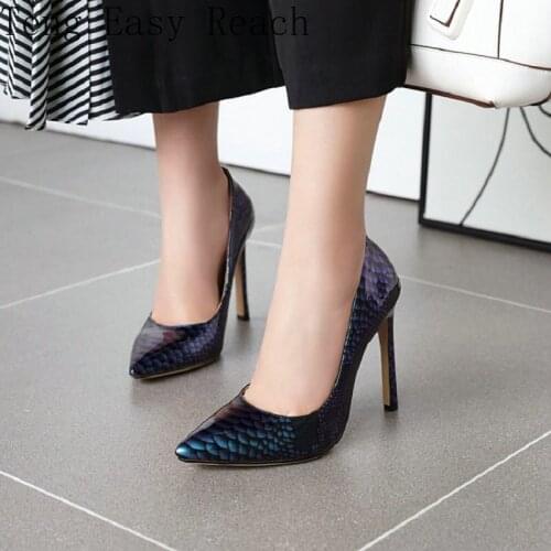 2021 Patent Leather Python Snakeskin Print Shallow Stilettos Lady Extra Size 43 Womens High Heels Zapatos Para Mujer Elegante 45