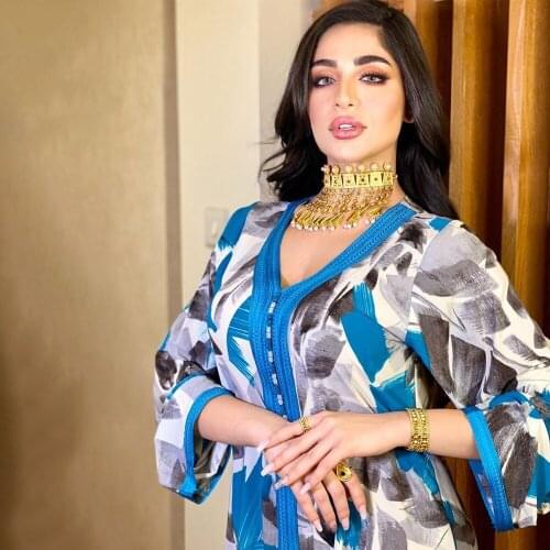 2021 Abaya Dubai Turkey Kaftan Muslim Arabic Dress Loose Caftan Islamic Clothing for Women African Print Boho Dresses Vestidos