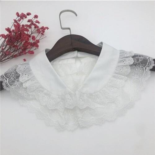 2021 White Fake Collar Lace Hollow Detachable Collar Necklace Shawl Dress Tops Vestidos Tie Blouse Half Shirt False Collar