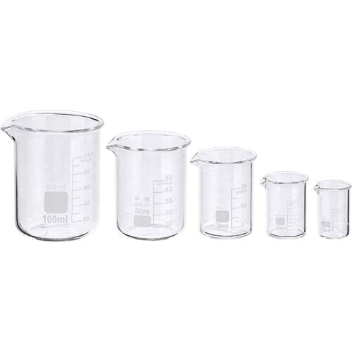 5pcs/set Glass Beaker 5/10/25/50/100ml Laboratory Measuring Cup Glassware For School Study Lab Glass Beaker Set