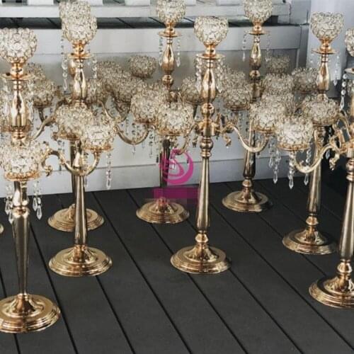 76CM 5 Arms Crystal Candle Holder Wedding Candelabra Centerpiece Center Table Candlestick Lantern Stand Home Party Decor