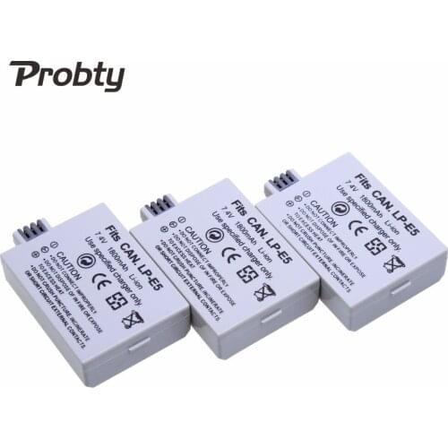 3Pcs Probty LP-E5 LPE5 LP E5 Rechargeable Camera Battery For CANON 450D 500D 1000D KISS X2 X3 F Rebel XS XSi T1i 7.4V 1500mAh