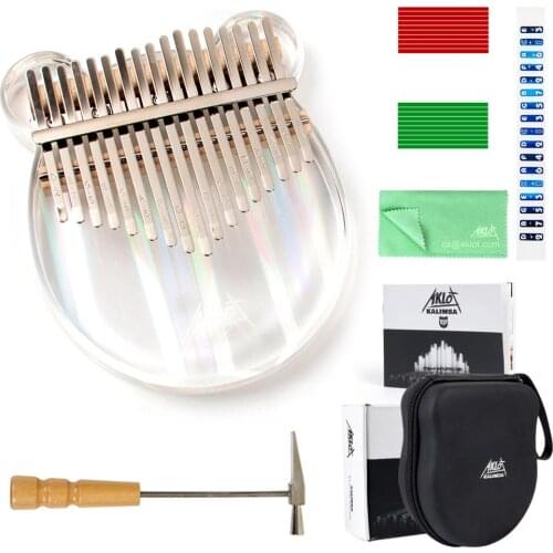 AKLOT Acrylic Kalimba 17 Key Thumb Piano Transparent Crystal Rainbow Finger Piano w/ Case Sticker Tuner Hammer Full Accessories