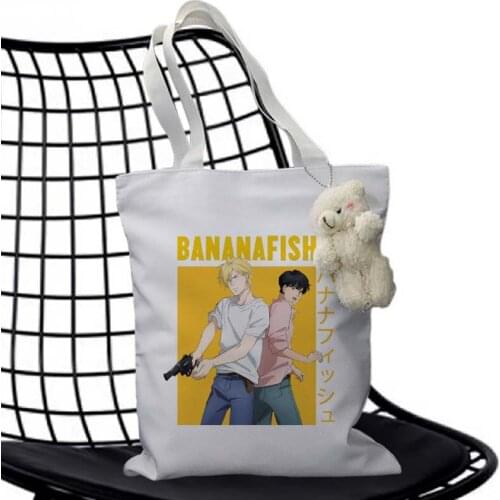Banana fish Print Reusable Shopping Bag Women Canvas Tote Bags Printing Eco Bag Cartoon Shopper Shoulder Bags
