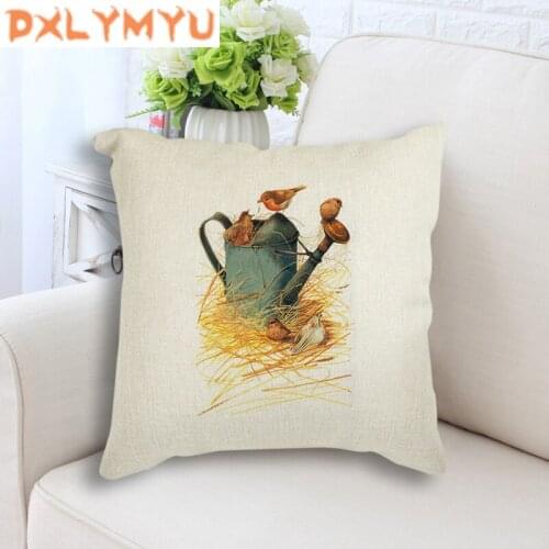 Decorative Pillowcase Throw Pillow Nordic Simple Retro Flower Printed Linen Cotton Cushion Back Cushion for Sofa Home Decor