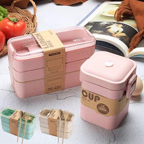 Eco Friendly Wheat Straw Bento Lunch Box for Kids Food Boxes Soup Container Japanese Style Dinnerware Childrens Lunchbox School