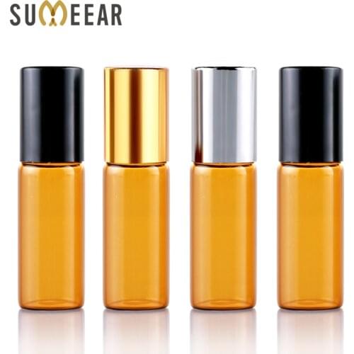 100 Pieces/Lot 5ML Essential Oil Bottles Roll On Amber Glass Bottle Refillable Perfume Bottle Travel Bottle Cosmetic Container