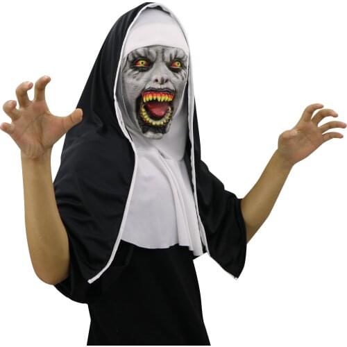 Halloween The Nun Horror Mask Cosplay Valak Scary Demon Latex Masks With Headscarf Full Head Helmet Party Props