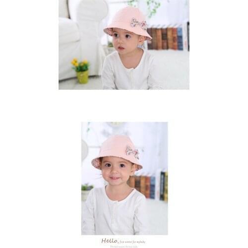 50pcs Summer Flower Print Cotton Baby Hat Kids Girls Floral Bowknot Cap Sun Bucket Hats Double Sided Wear