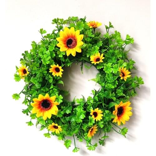 Artificial Sunflower Wreath White Rose And Eucalyptus Garland Door Ornament Flower Wreath For Home Decoration Wedding Decor