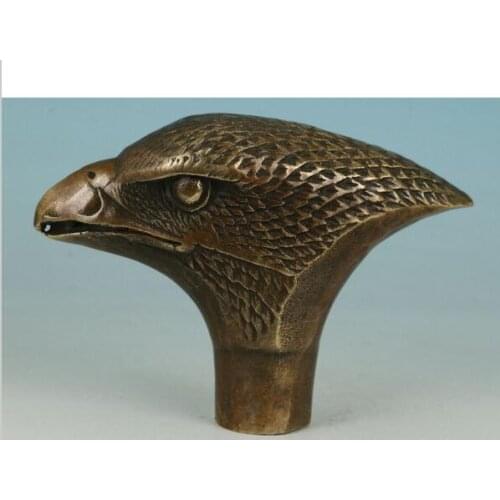 Bronze Pure Copper Old Qing Ming Brass chinese Bronze Hand Carved Eagle Statue Cane Walking Stick Head
