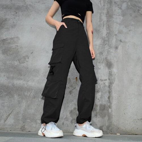 JIEZuoFang Loose Style High Waist Womens Pants Cotton Full Length Trousers Women Fashion Streetwear Cargo Pants Women