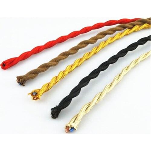 5m Bold Copper Standard 0.75mm*2 Electrical Wire Vintage Twisted Fabric Cable Woven Cord Textile, Pendant Lamp Cord Edison Light