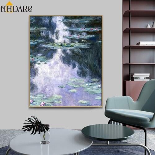 Claude Monet HD Water Lilies Impressionistic Style Canvas Print Painting Art Large Size Wall Pictures for Living Room Home Decor