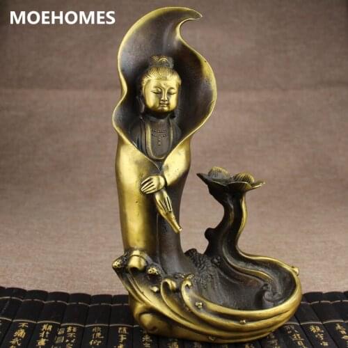 MOEHOMES Chinese copper handicrafts fengshui mercy Goddess guan-yin buddha statue vintage family decoration metal handicraft