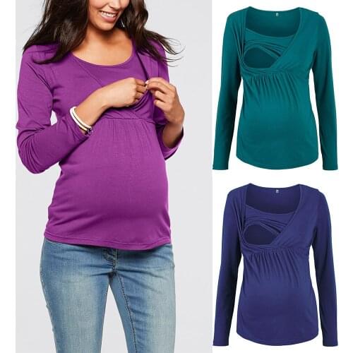 Fashion Casual Pregnant Women Long Sleeve Maternity Breastfeeding Tops T-Shirt Mom Pregnancy Loose Clothes Mummy T Shirt