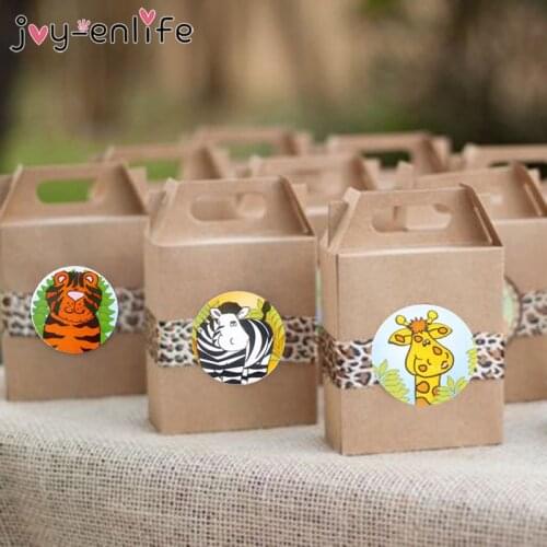 100pcs Jungle Animals Self Adhesive Sealing Sticker Labels Gift Bags Baking Sealing Sticker Jungle Animals Party Decor Supplies