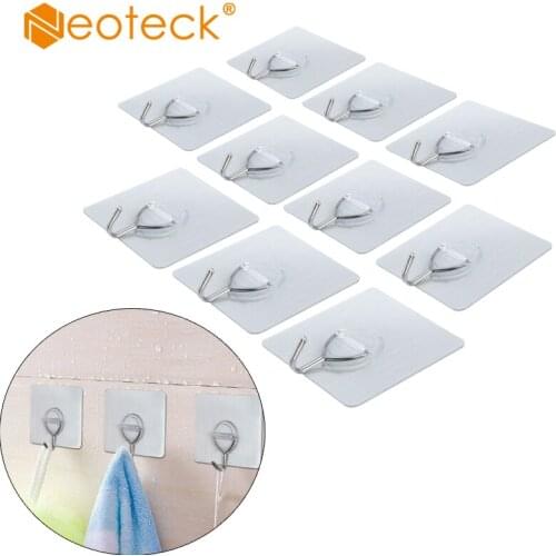 Neoteck 10 Pcs Reusable Adhesive Heavy Duty No Scratch Wall Hook for Hat Towel Robe Nail Free Sliver hooks