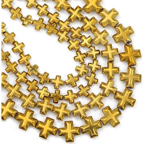Gold Cross Jesus Hematite Natural Stone 6/8/10MM Spacer Loose Beads For Jewelry Making Women Diy Bracelet Necklace Accessories