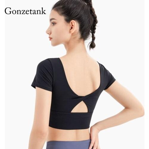 New Women Yoga T-Shirt with Chest Pad Seamless Short Sleeve High Intensity Shockproof Fitness Vest Running Gym Crop Top