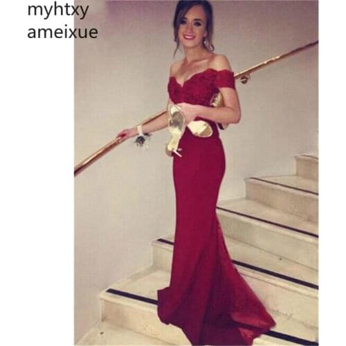 2021 New Red Sexy Evening Dress Mermaid Appliques Off Shoulder Prom Dress Floor Length New Evening Gowns Custom Made