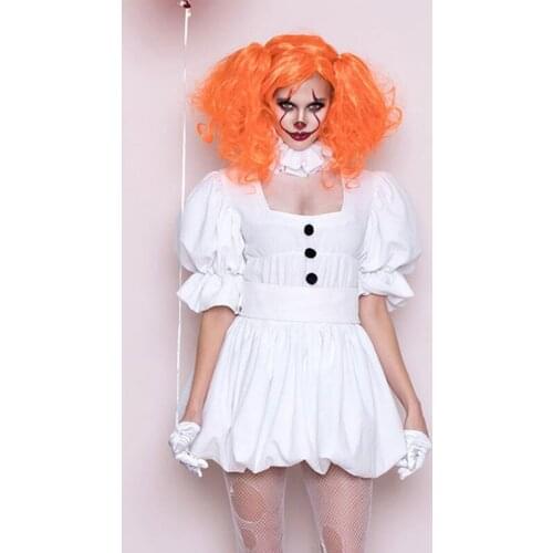New Gothic Ghost Bride Cosplay clown Voodoo Doll Costumes for Women Adult white dress + wig set Vampire Halloween Costumes Girls