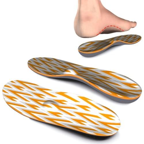 Orange Striped Memory Foam Plantar Fasciitis Arch Support Insoles for Women Men, Shock Absorption Sports Shoe Inserts