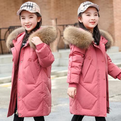 New Winter Kids Teenage Girl Down Parkas Outerwear Fur Collar Warm Hooded Coats Baby Girl Outwear 6 Colors Kids Winter Clothes