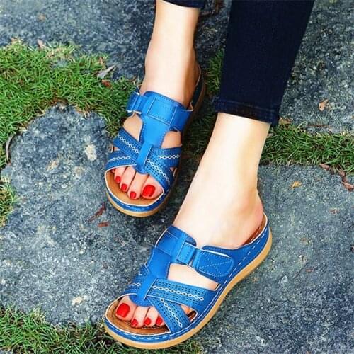 2021 Summer Women Wedge Sandals Premium Orthopedic Open Toe Sandals Vintage Anti-slip Leather Casual Female Platform Retro Shoes