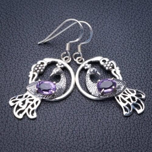 StarGems Natural Amethyst Peacock Handmade 925 Sterling Silver Earrings 1.75" E1173
