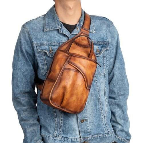 Fashion Men Chest Bag Male Genuine Leather Crossbody Bag for Pad Mini Mens Cowhde Leather Fanny Packs Luxury Sling Shoulder Bag