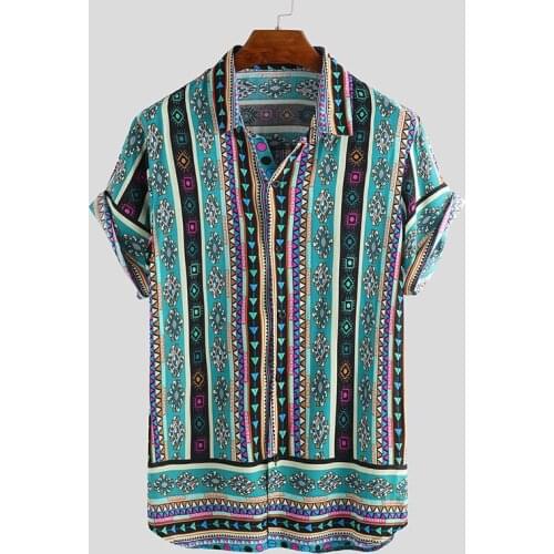 Loose tropical Hawaiian shirt ethnic style 3D printing mens casual shirt unisex lapel street casual short-sleeved shirt